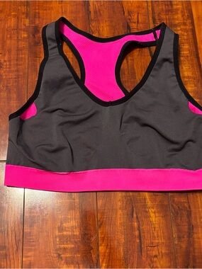 Gray and Hot Pink Racerback Sports Bra with Contrast Band